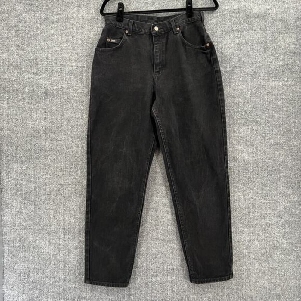 Vintage Lee Jeans Womens 10 Petite Black High Rise Tapered Mom 100% Cotton 80s